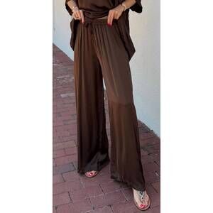 NEW MARISIMA solid satin pants in brown